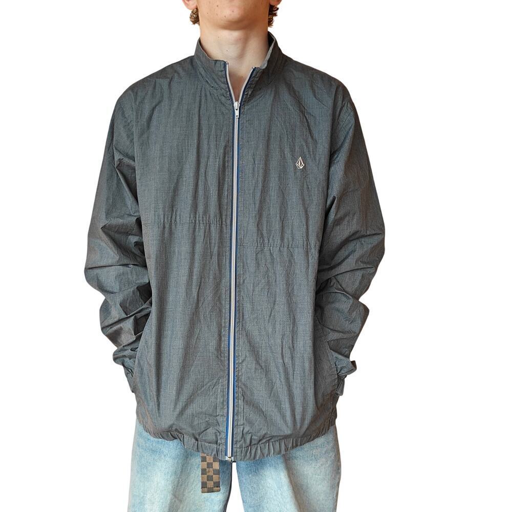 Volcom XL Windbreaker Jacket Gray Lightweight Zip Up Logo Streetwear